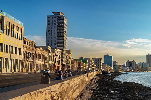 Sunset at the Malecon promenade, Havana, Cuba, West Indies, Central America