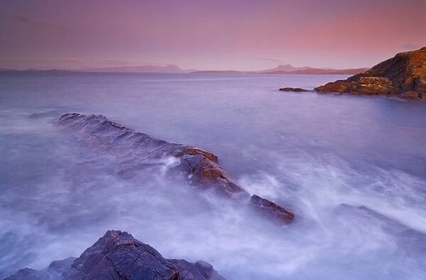 Sunset at Mellon Udrigle, waves and rocks, Wester Ross, North west Scotland