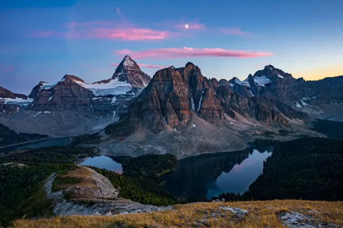 Framed Print : Sunset on top of Nub Peak, looking at Mount Assiniboine and the moon Framed Print : Sunset on top of Nub Peak, looking at Mount Assiniboine and the moon