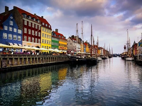 Sunset at Nyhavn, Copenhagen, Denmark, Scandinavia, Europe