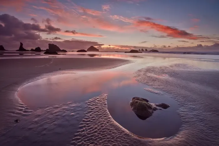 Framed Print : Sunset with orange clouds, Bandon Beach, Oregon, United States of America, North America Framed Print : Sunset with orange clouds, Bandon Beach, Oregon, United States of America, North America