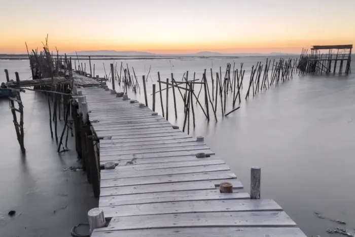 Framed Print : Sunset at Palafito Pier of Carrasqueira, Natural Reserve of Sado River, Alcacer do Sal Framed Print : Sunset at Palafito Pier of Carrasqueira, Natural Reserve of Sado River, Alcacer do Sal
