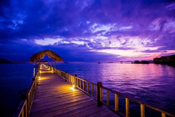 Sunset over the Pier, Hotel Seraya, Flores Island, Indonesia, Southeast Asia, Asia