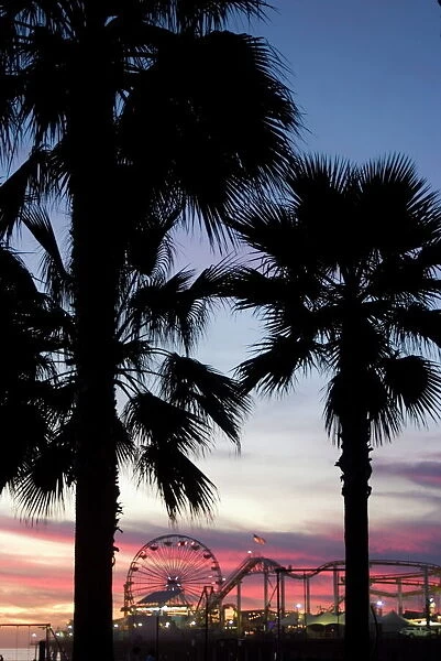 Sunset over the pier, Santa Monica Beach, Santa Monica, California, United States of America