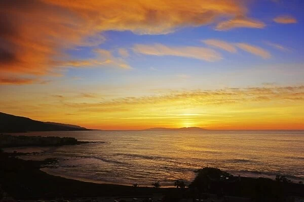 Sunset over Playa Jardin, Puerto de la Cruz, Tenerife, Canary Islands, Spain, Atlantic