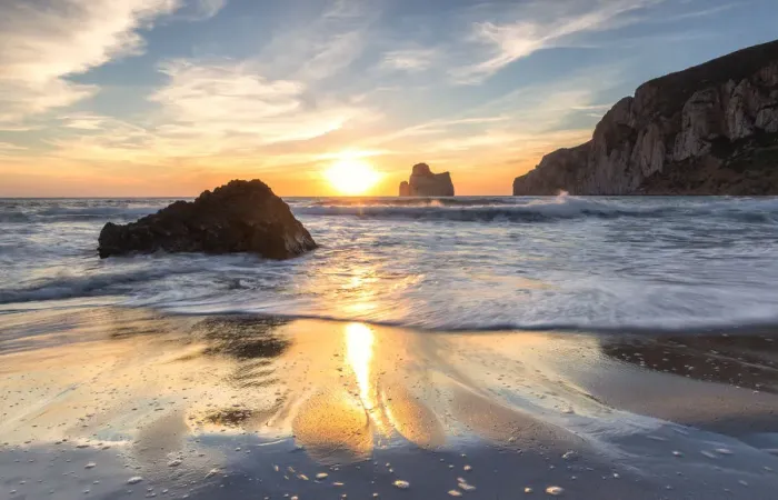 Framed Print : The sunset is reflected on the Beach of Masua, Iglesias, Sud Sardegna province, Sardinia Framed Print : The sunset is reflected on the Beach of Masua, Iglesias, Sud Sardegna province, Sardinia