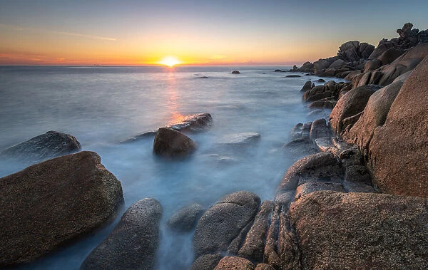 Sunset from the rocky coast in Couso, La Coruna, Galicia, Spain, Europe