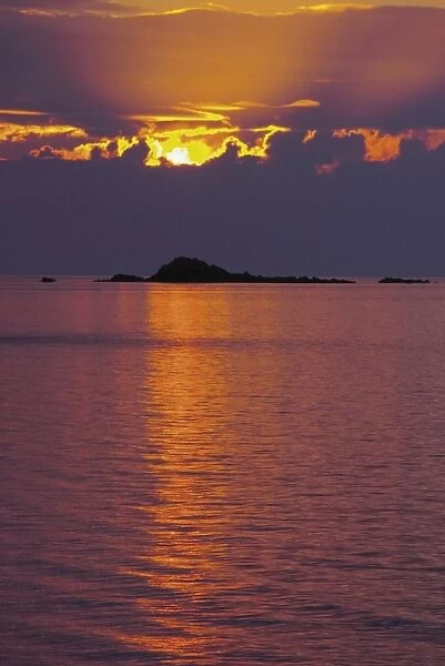 Sunset over sea and offshore islands, Dinard, Cote d Emeraude (Emerald Coast)