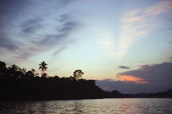 Sunset, Sungai Kinabatangan River, Sabah, Borneo, Malaysia, Southeast Asia, Asia
