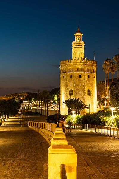 Sunset at Torre del Oro (Tower of Gold), a watchtower on the bank of the Guadalquivir