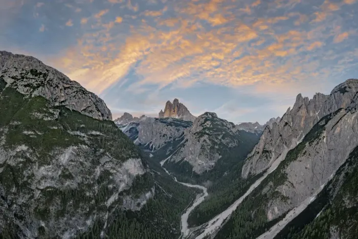 Framed Print : Sunset over Tre Cime di Lavaredo and woods, aerial view, Sesto (Sexten) Dolomites Framed Print : Sunset over Tre Cime di Lavaredo and woods, aerial view, Sesto (Sexten) Dolomites