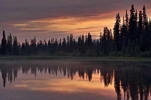 Sunset at an unnamed lake near Salmo Lake, Alaska Highway, Yukon Territory