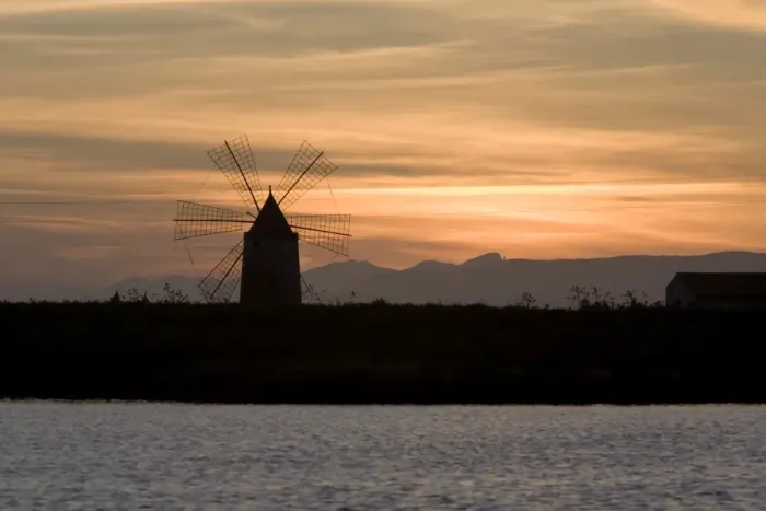 Framed Print : Sunset over windmill on salt beds, Trapani, Sicily, Italy, Mediterranean, Europe Framed Print : Sunset over windmill on salt beds, Trapani, Sicily, Italy, Mediterranean, Europe