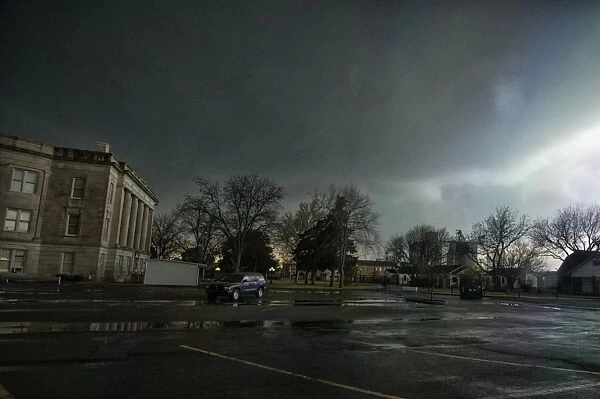 Supercell thunderstorm turns the four o clock sunshine to darkness on April 17 2013 in the centre of Lawton, Oklahoma, United States of America, North America