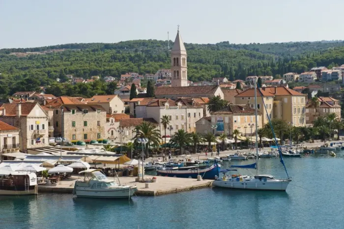 Framed Print : Supetar Harbour and the Church of the Annunciation, Brac Island, Dalmatian Coast, Adriatic, Croatia, Europe Framed Print : Supetar Harbour and the Church of the Annunciation, Brac Island, Dalmatian Coast, Adriatic, Croatia, Europe