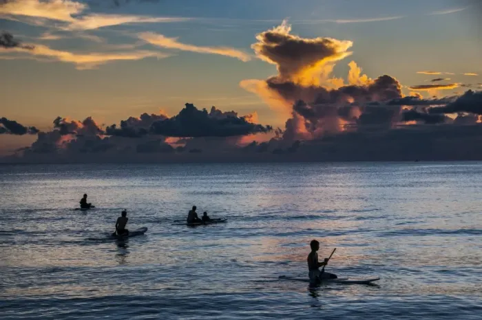Framed Print : Surfer at sunset in Guam, US Territory, Central Pacific, Pacific Framed Print : Surfer at sunset in Guam, US Territory, Central Pacific, Pacific