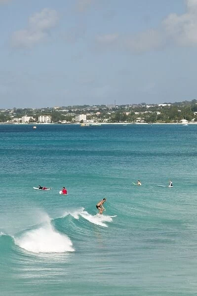 Surfers at Enterprise Point, Barbados, Windward Islands, West Indies, Caribbean