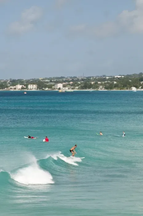 Framed Print : Surfers at Enterprise Point, Barbados, Windward Islands, West Indies, Caribbean