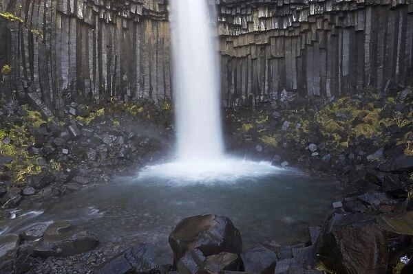 Svartifoss (Black Falls) waterfall, with overhanging black basalt columns