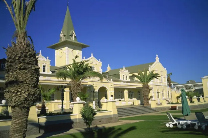 Framed Print : Swakopmund Hotel, the old railway station and now part of an exclusive entertainment centre