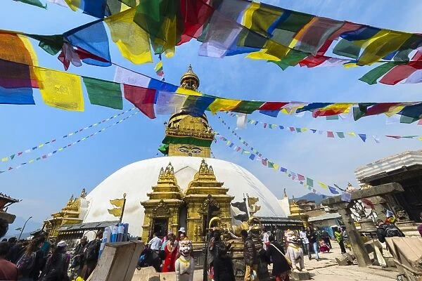 Swayambunath or Monkey Temple, Central Stupa and Buddha eyes, UNESCO World Heritage Site