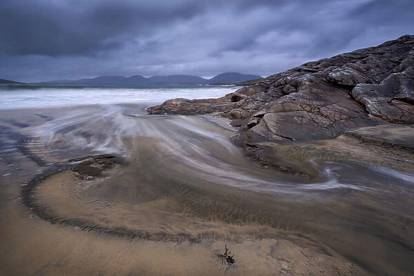 Swirling Wave Patterns at Luskentyre Beach backed by the Harris Hills, Isle of Harris