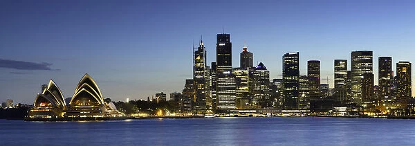 Sydney Opera House and skyline at dusk, Sydney, New South Wales, Australia, Pacific