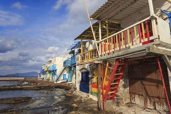 Syrmata, traditional fishermens encampments with brightly painted woodwork, fishing