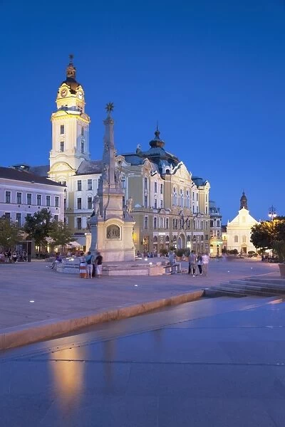 Szechenyi Square at dusk, Pecs, Southern Transdanubia, Hungary, Europe