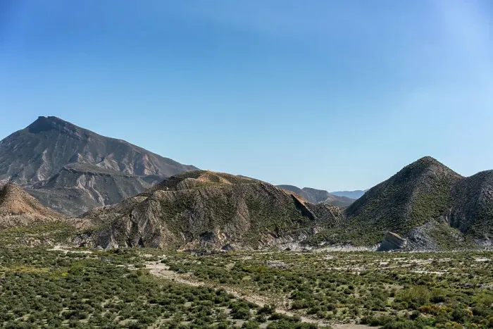 Framed Print : Tabernas desert landscape on a sunny day, Almeria, Andalusia, Spain, Europe