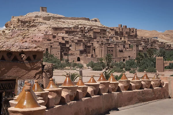 Tagine pots decorate a wall at Kasbah Ait Benhaddou, near Ouarzazate, Morocco