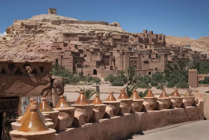 Framed Print : Tagine pots decorate a wall at Kasbah Ait Benhaddou, near Ouarzazate, Morocco Framed Print : Tagine pots decorate a wall at Kasbah Ait Benhaddou, near Ouarzazate, Morocco
