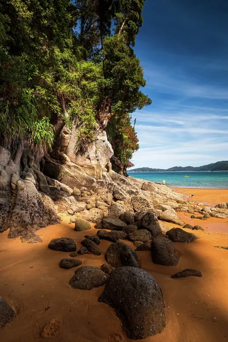 Framed Print : Tall Cliffs and Golden Sand in Narrow Coastal Passage, Abel Tasman National Park, New Zealand Framed Print : Tall Cliffs and Golden Sand in Narrow Coastal Passage, Abel Tasman National Park, New Zealand