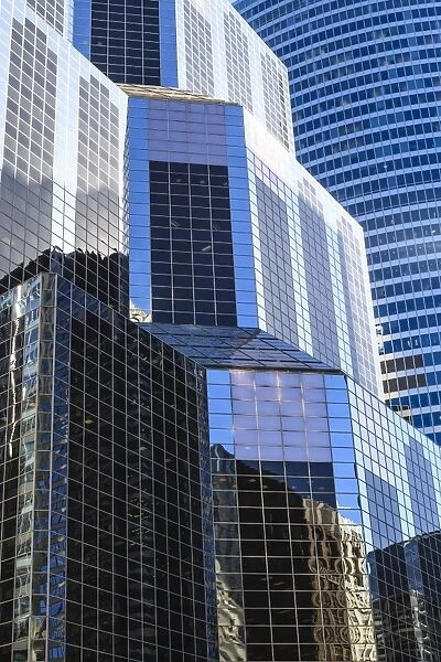 Tall glass and steel towers in the business district, Chicago, Illinois, United States of America, North America