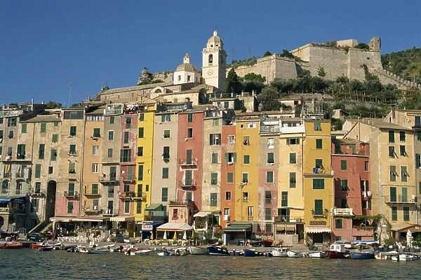 Tall painted houses on the waterfront at Portovenere in Liguria