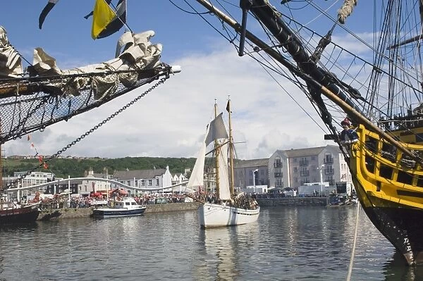 Tall ship activity in inner harbour, Whitehaven. Cumbria, England, United Kingdom, Europe