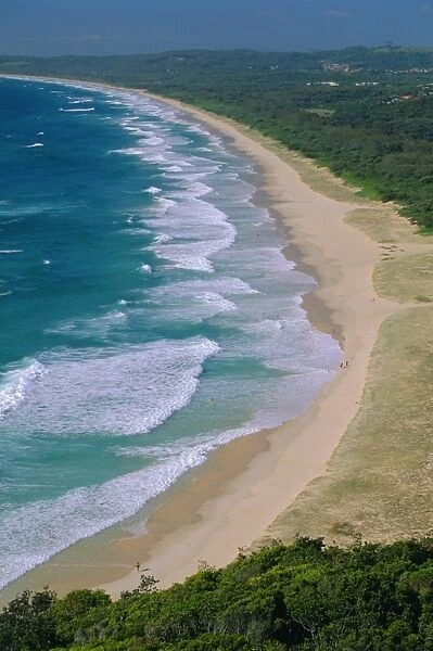 Tallow Beach from Cape Byron, a popular surfing spot east of the resort of Byron Bay in north east NSW, New South