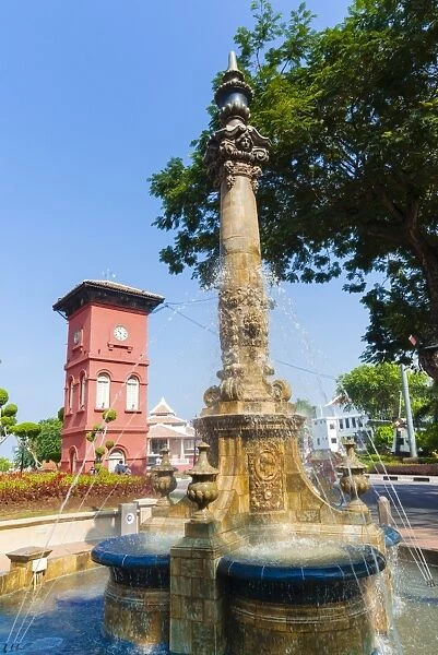 Tan Beng Swee Clocktower and fountain, Town Square, Melaka (Malacca), UNESCO World Heritage Site, Malaysia, Southeast Asia, Asia