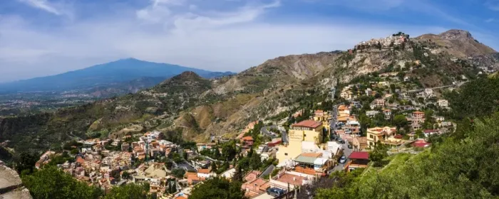 Framed Print : Taormina and Castelmola on the right, with Mount Etna in distance, Sicily, Italy, Europe Framed Print : Taormina and Castelmola on the right, with Mount Etna in distance, Sicily, Italy, Europe
