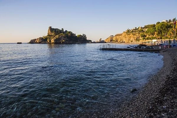 Taormina, Isola Bella Beach in the first morning light, Sicily, Italy, Mediterranean, Europe