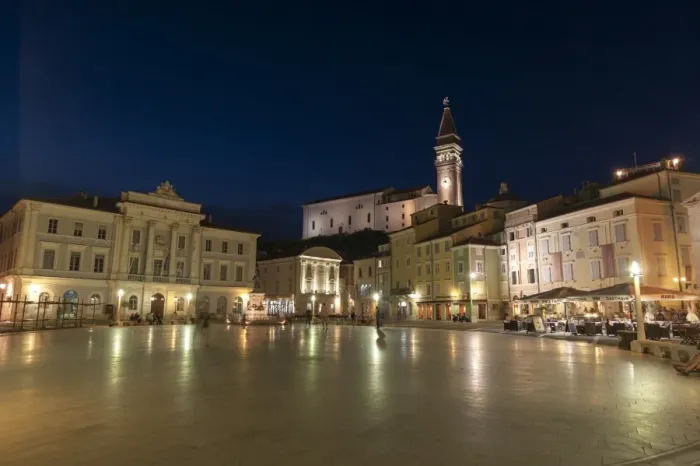 Framed Print : Tartini Square at dusk, Piran, Slovenia, Europe Framed Print : Tartini Square at dusk, Piran, Slovenia, Europe