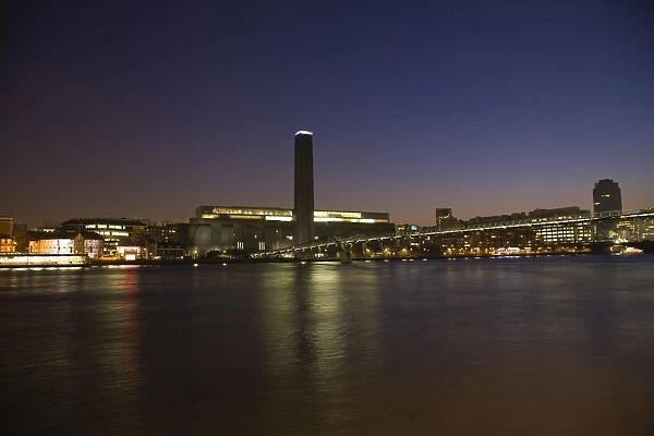 The Tate Modern and the Millennium Bridge at night, London, England, United Kingdom