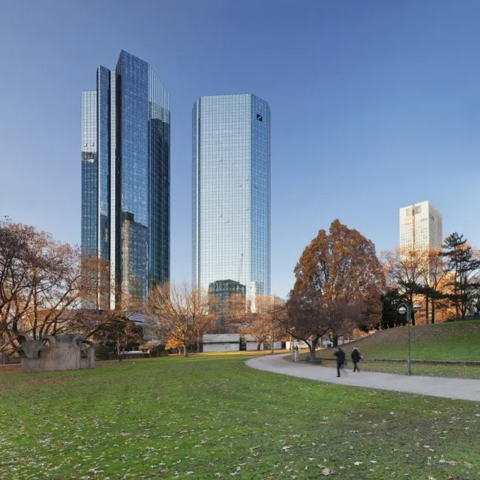 Framed Print : Taunusanlage Park with Deutsche Bank and Opernturm skyscraper, Frankfurt, Hesse, Germany Framed Print : Taunusanlage Park with Deutsche Bank and Opernturm skyscraper, Frankfurt, Hesse, Germany