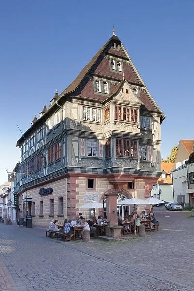 Tavern in a half-timbered house, old town of Miltenberg, Franconia, Bavaria, Germany