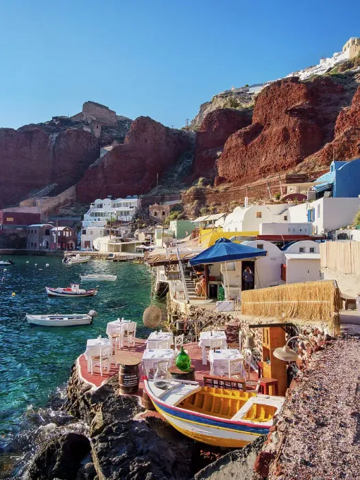 Framed Print : Taverna at Ammoudi Bay, Oia Village, Santorini (Thira) Island, Cyclades, Greek Islands, Greece, Europe Framed Print : Taverna at Ammoudi Bay, Oia Village, Santorini (Thira) Island, Cyclades, Greek Islands, Greece, Europe