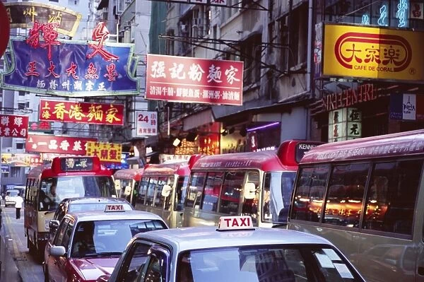 Taxis and buses, Causeway Bay, Hong Kong Island, Hong Kong, China, Asia