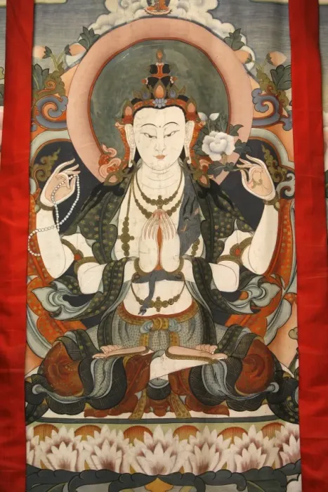 Framed Print : Tchenrezig thangka at Vajradhara-Ling, Aubry-le-Panthou, Orne, France, Europe Framed Print : Tchenrezig thangka at Vajradhara-Ling, Aubry-le-Panthou, Orne, France, Europe