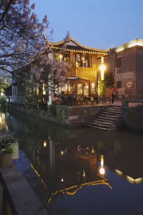 Framed Print : Teahouse at dusk along canal, Suzhou, Jiangsu, China, Asia Framed Print : Teahouse at dusk along canal, Suzhou, Jiangsu, China, Asia