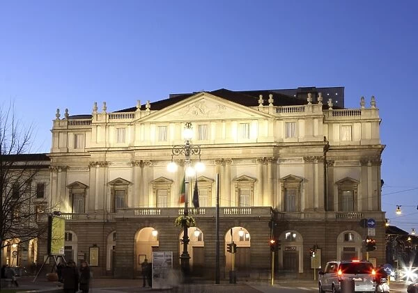 Teatro Alla Scala at dusk, Milan, Lombardy, Italy, Europe