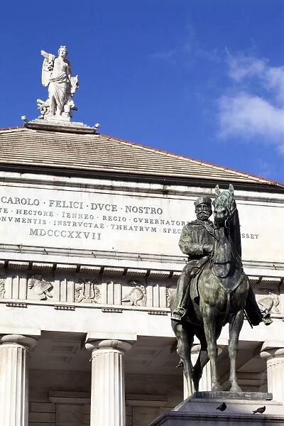 Teatro Carlo Felice and Garibaldi statue, Genoa, Liguria, Italy, Europe